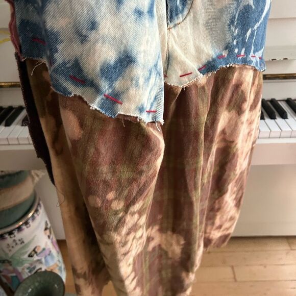 Upcycled Asymmetrical Tie-Dye Dress Denim Patchwork One Size Zebra - Picture 11 of 15